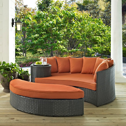 Sojourn Outdoor Patio Sunbrella Daybed, Orange, Rattan 9989