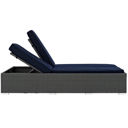 Sojourn Outdoor Patio Sunbrella Double Chaise, Navy, Rattan 9991