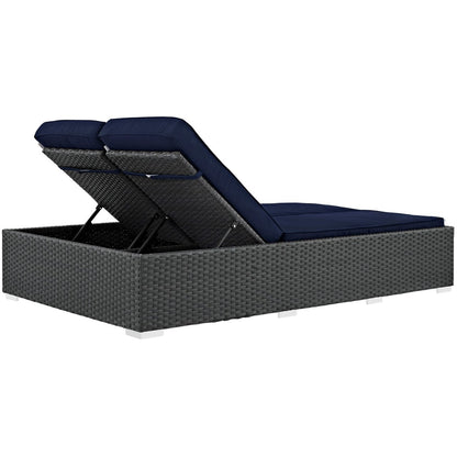 Sojourn Outdoor Patio Sunbrella Double Chaise, Navy, Rattan 9991
