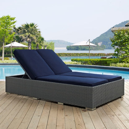 Sojourn Outdoor Patio Sunbrella Double Chaise, Navy, Rattan 9991