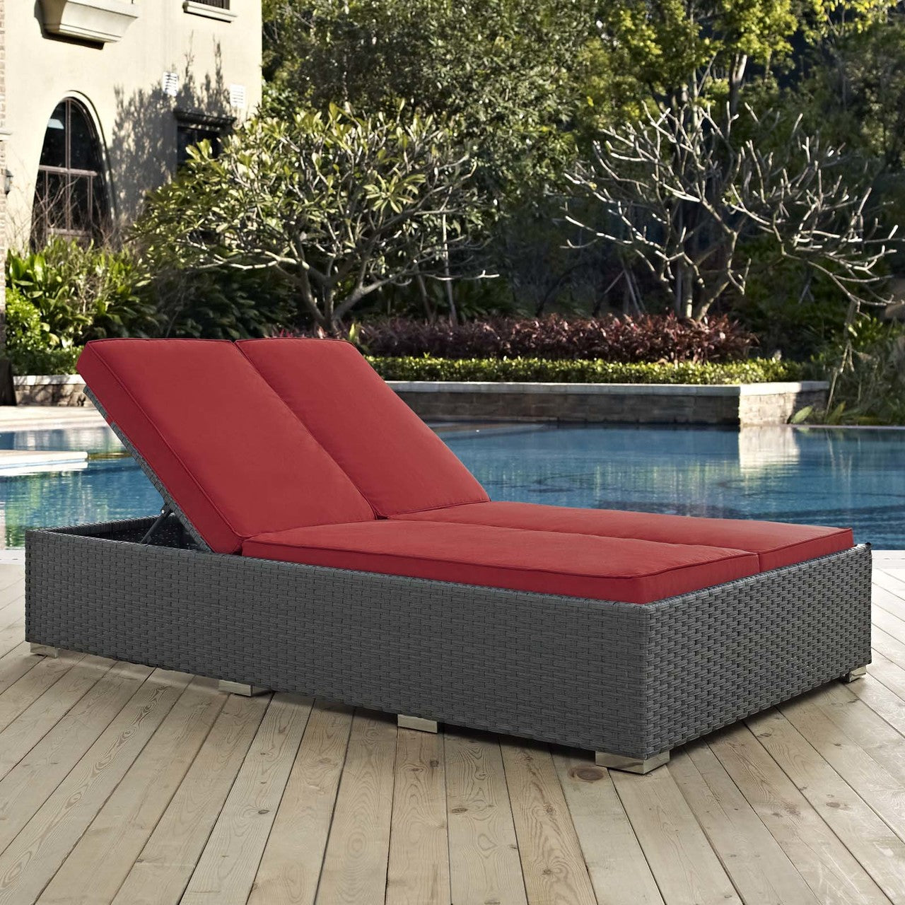 Sojourn Outdoor Patio Sunbrella® Double Chaise, Sunbrella Rattan Wicker, Multi Grey Red 13447