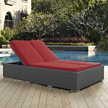 Sojourn Outdoor Patio Sunbrella® Double Chaise, Sunbrella Rattan Wicker, Multi Grey Red 13447