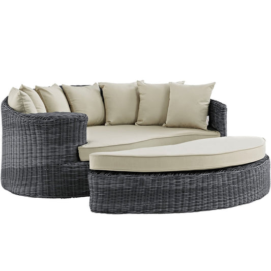 Summon Outdoor Patio Sunbrella Daybed, Beige, Rattan 10004