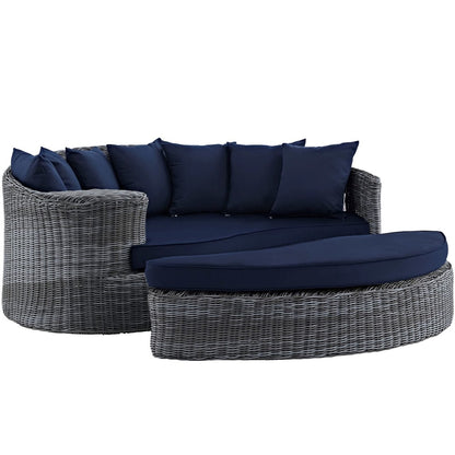 Summon Outdoor Patio Sunbrella Daybed, Navy, Rattan 10005