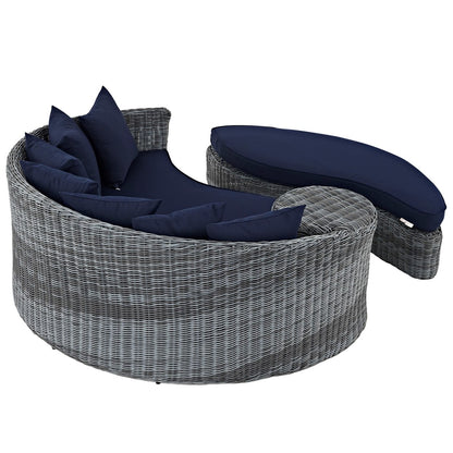 Summon Outdoor Patio Sunbrella Daybed, Navy, Rattan 10005