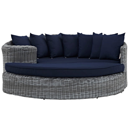 Summon Outdoor Patio Sunbrella Daybed, Navy, Rattan 10005