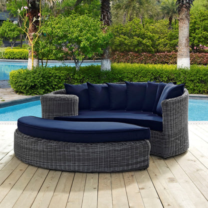 Summon Outdoor Patio Sunbrella Daybed, Navy, Rattan 10005