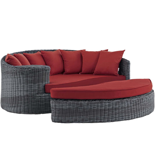 Summon Outdoor Patio Sunbrella® Daybed, Sunbrella Rattan Wicker, Red 13453