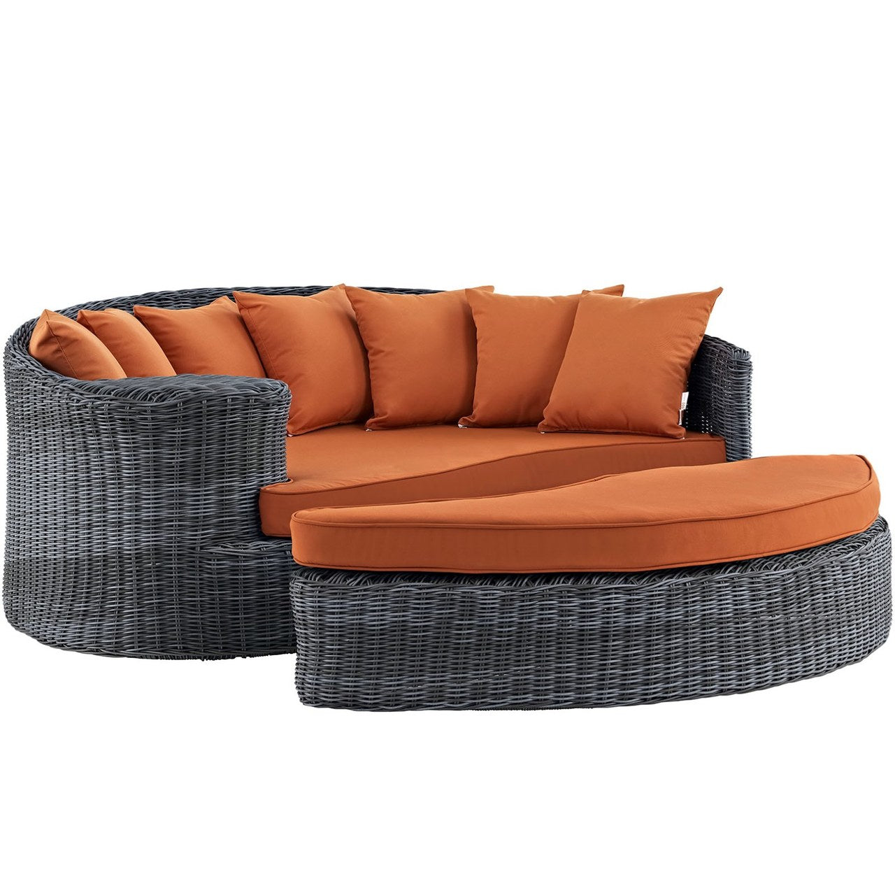 Summon Outdoor Patio Sunbrella Daybed, Orange, Rattan 10006