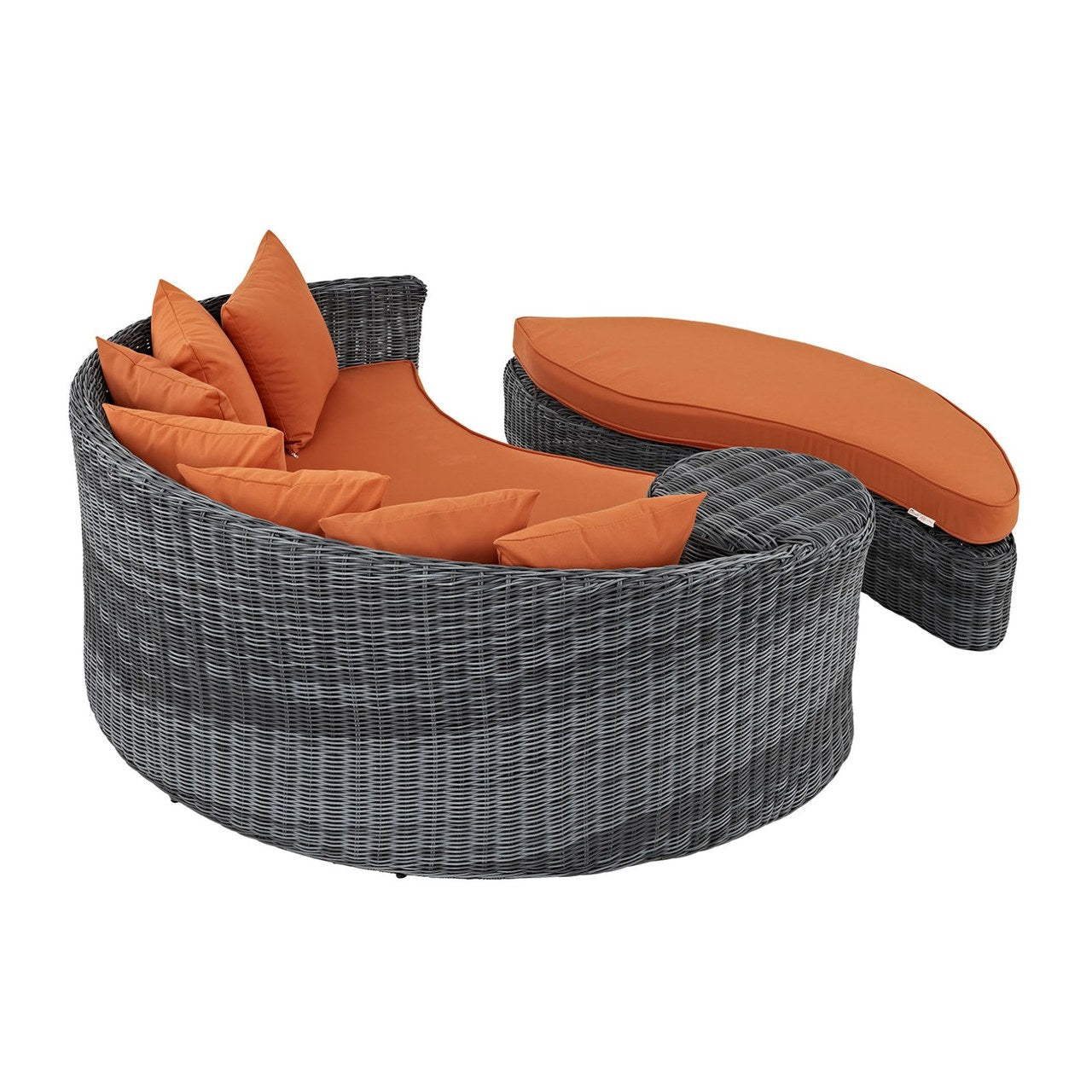 Summon Outdoor Patio Sunbrella Daybed, Orange, Rattan 10006