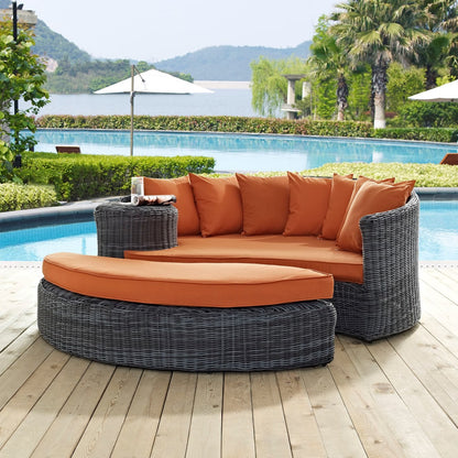 Summon Outdoor Patio Sunbrella Daybed, Orange, Rattan 10006