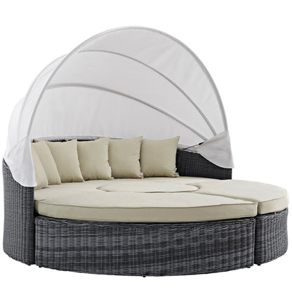 Summon Canopy Outdoor Patio Sunbrella Daybed, Beige, Rattan 10016