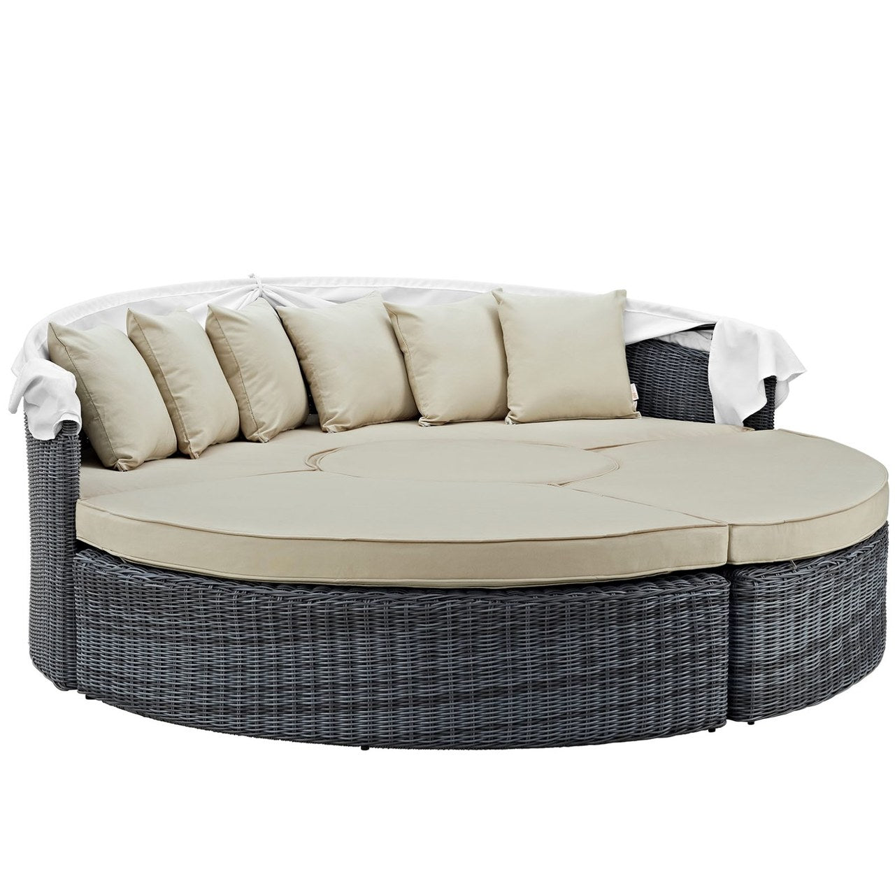 Summon Canopy Outdoor Patio Sunbrella Daybed, Beige, Rattan 10016