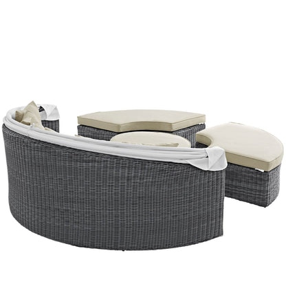Summon Canopy Outdoor Patio Sunbrella Daybed, Beige, Rattan 10016