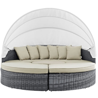 Summon Canopy Outdoor Patio Sunbrella Daybed, Beige, Rattan 10016