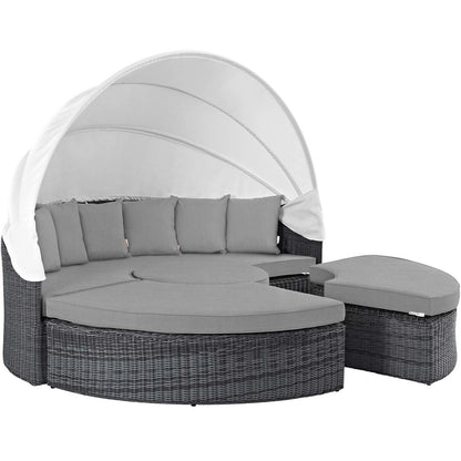 Summon Canopy Outdoor Patio Sunbrella® Daybed, Sunbrella Rattan Wicker, Grey Gray 13458