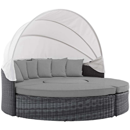Summon Canopy Outdoor Patio Sunbrella® Daybed, Sunbrella Rattan Wicker, Grey Gray 13458