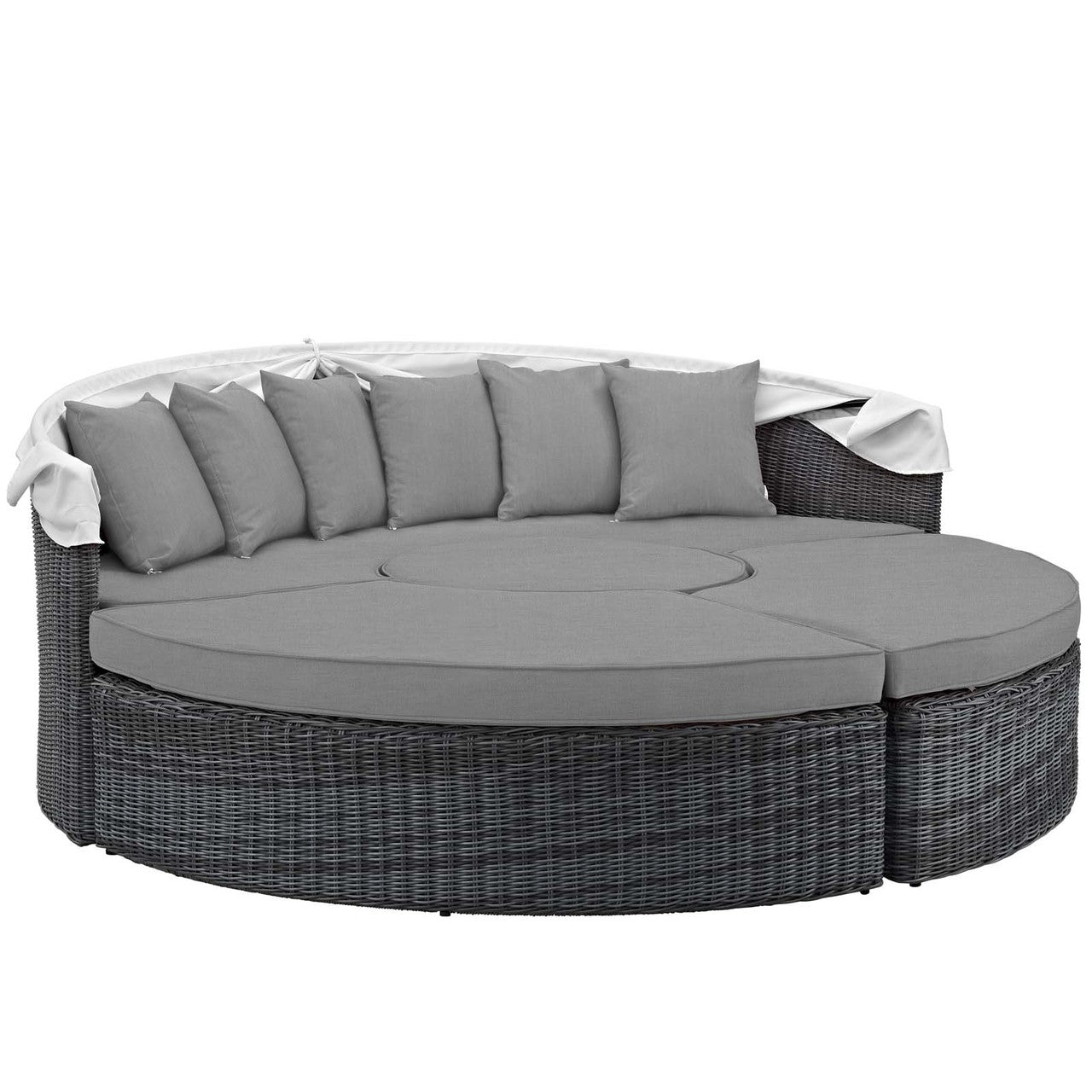 Summon Canopy Outdoor Patio Sunbrella® Daybed, Sunbrella Rattan Wicker, Grey Gray 13458
