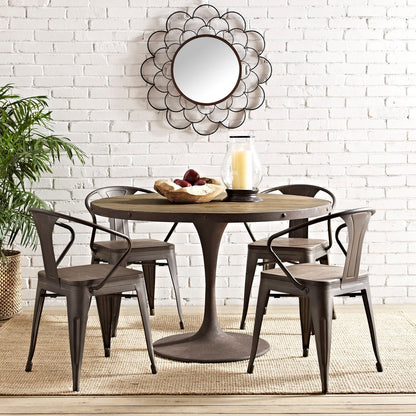 Drive 48" Round Wood Top Dining Table, Brown, Metal 10029