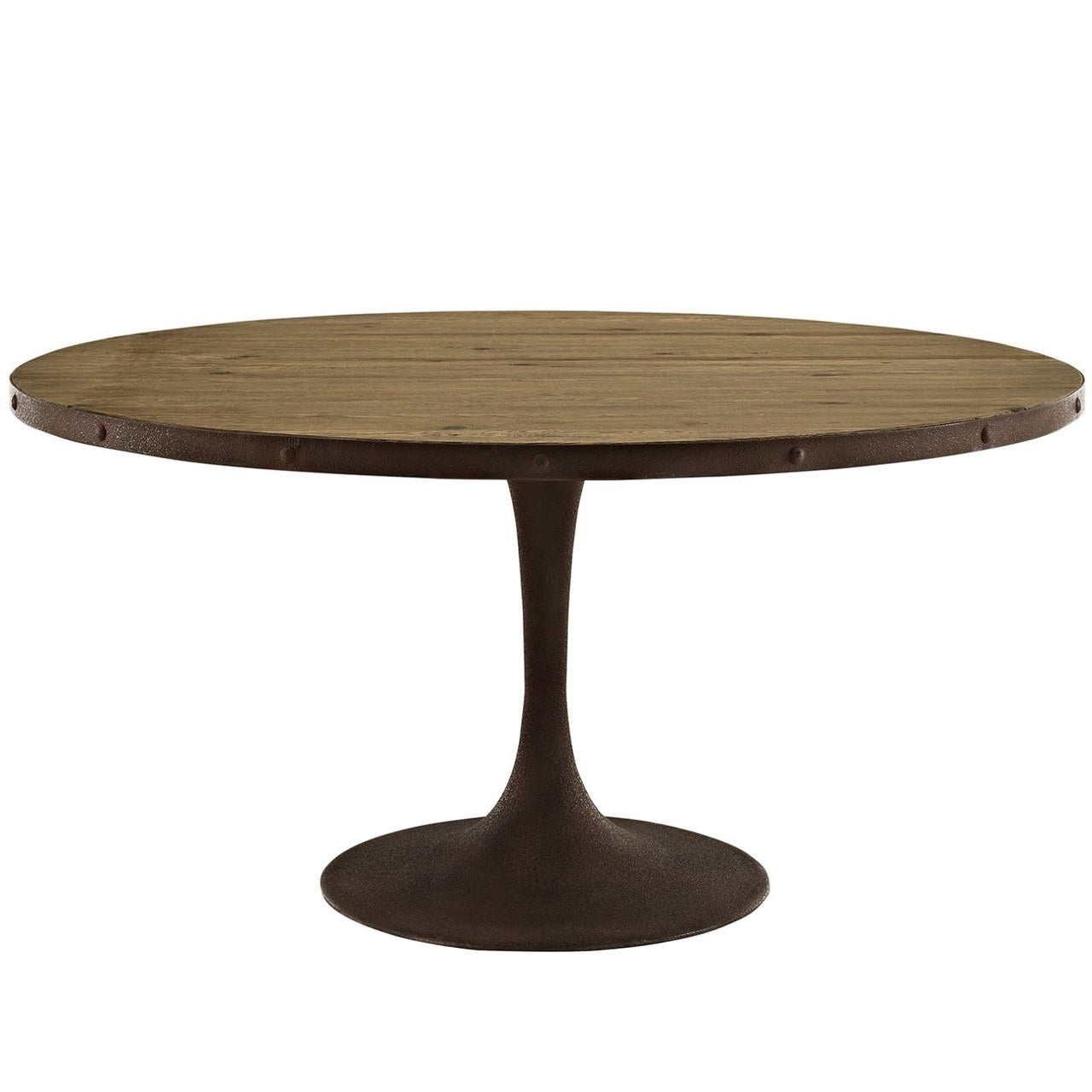 Drive 60" Round Wood Top Dining Table, Brown, Metal 10030
