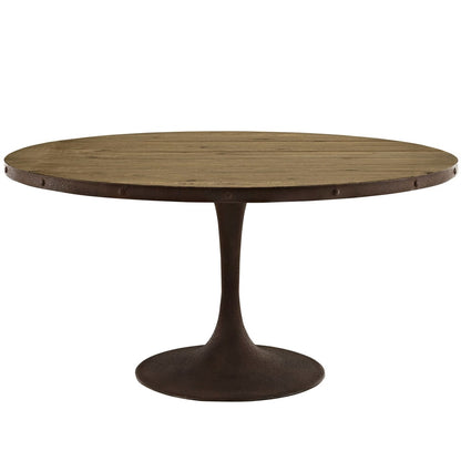 Drive 60" Round Wood Top Dining Table, Brown, Metal 10030