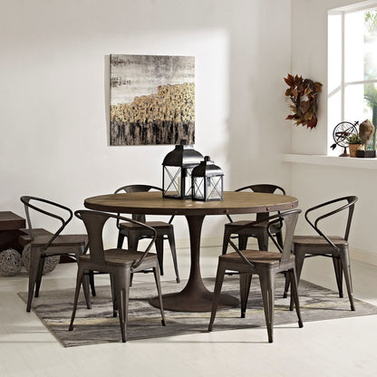 Drive 60" Round Wood Top Dining Table, Brown, Metal 10030