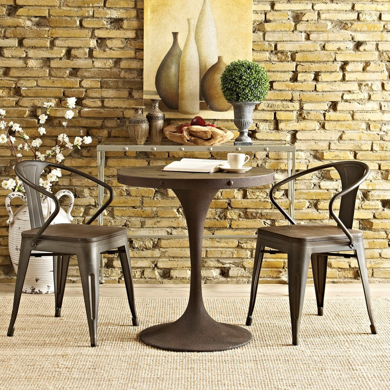Drive 28" Round Wood Top Dining Table, Brown, Metal 10031