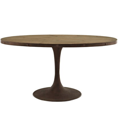 Drive 60" Oval Wood Top Dining Table, Brown, Metal 10033