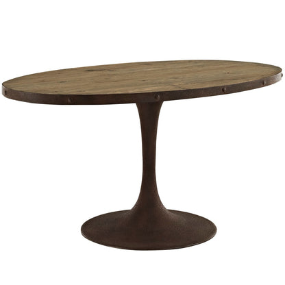 Drive 60" Oval Wood Top Dining Table, Brown, Metal 10033