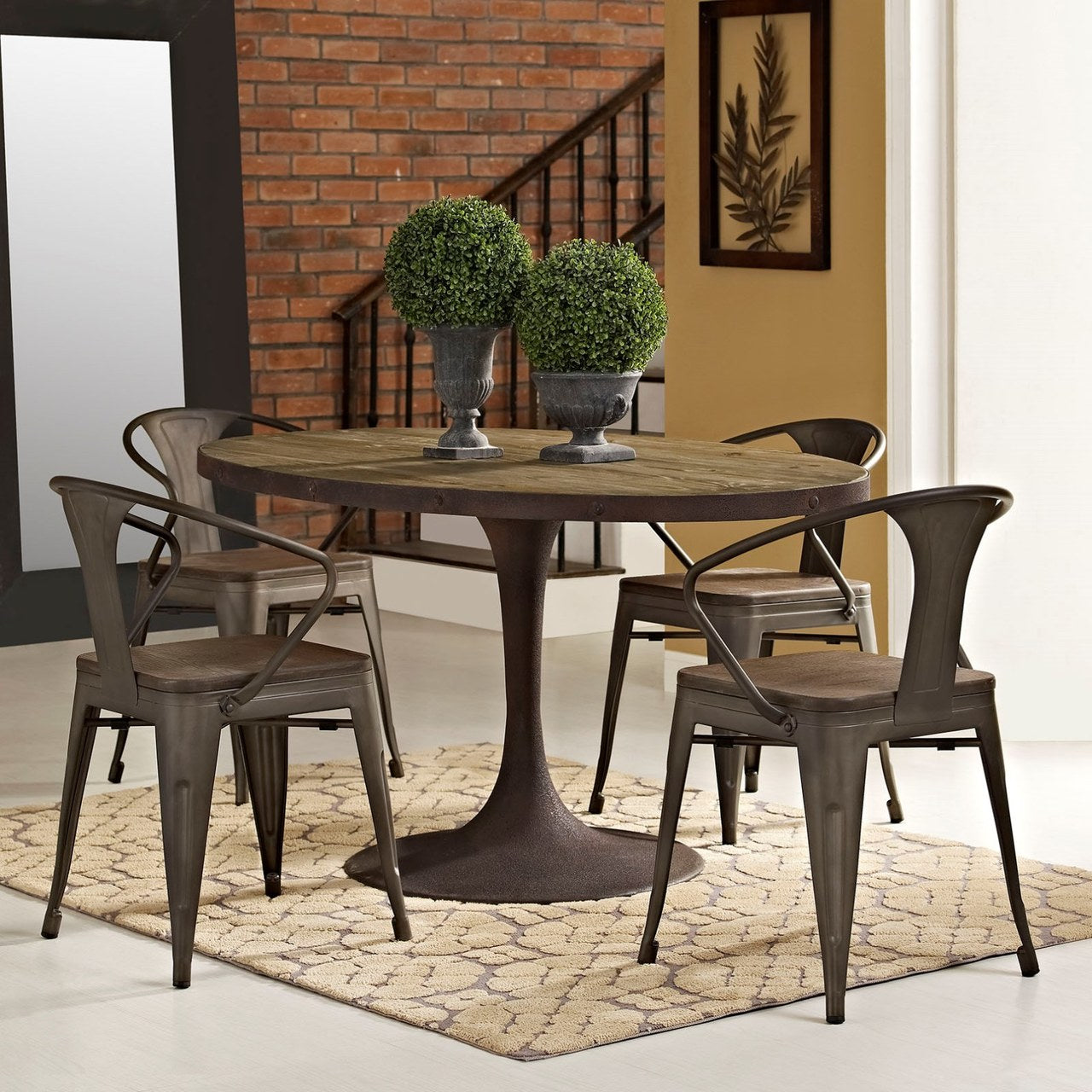 Drive 60" Oval Wood Top Dining Table, Brown, Metal 10033