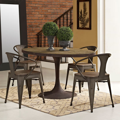 Drive 60" Oval Wood Top Dining Table, Brown, Metal 10033