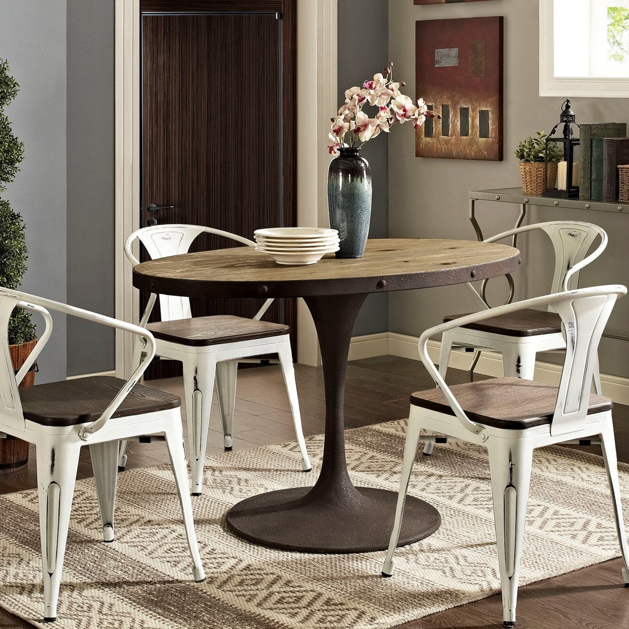 Drive 47" Oval Wood Top Dining Table, Brown, Metal 10034