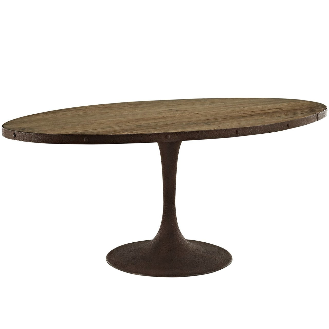 Drive 78" Oval Wood Top Dining Table, Brown, Metal 10035