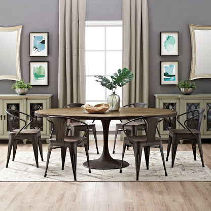 Drive 78" Oval Wood Top Dining Table, Brown, Metal 10035