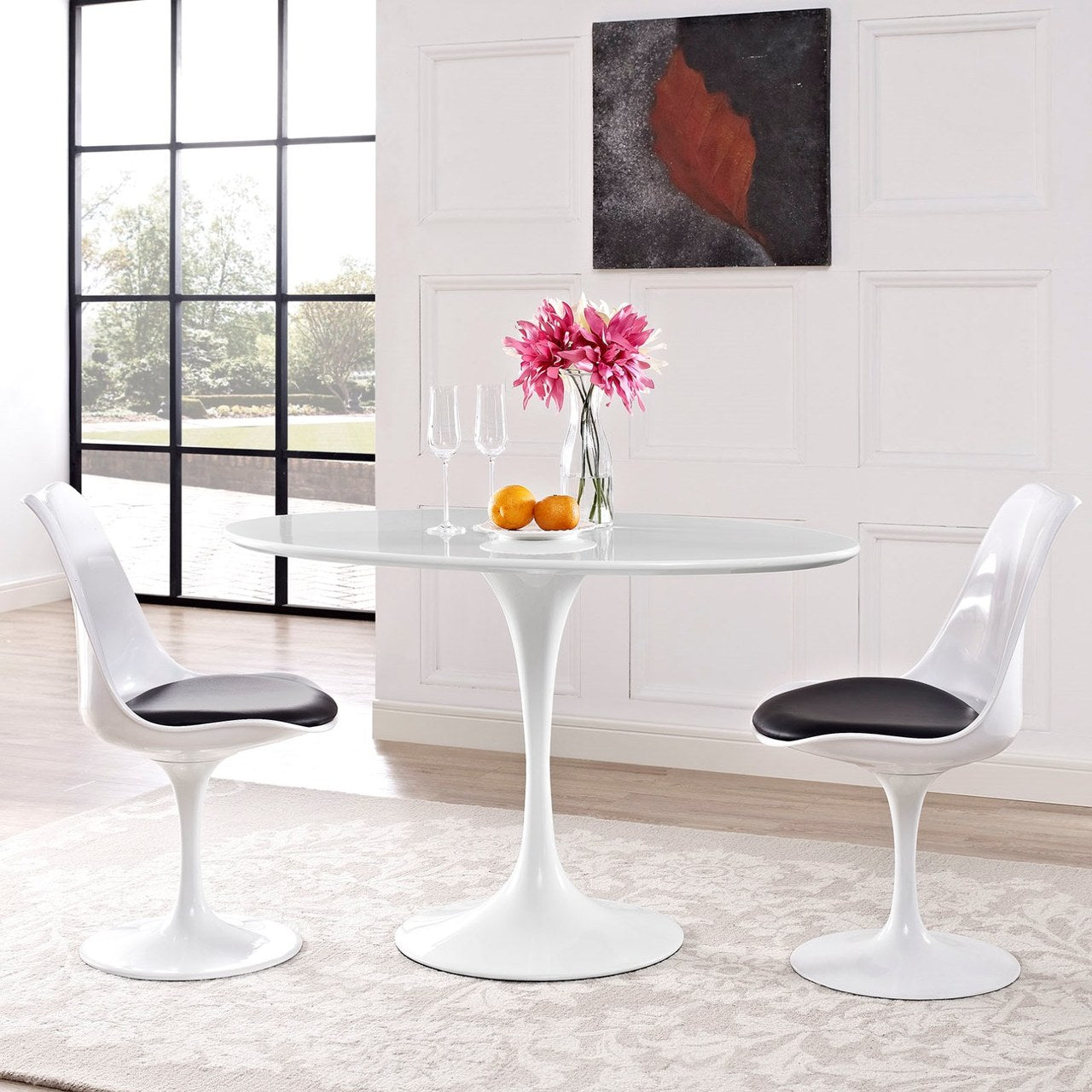 Lippa 48" Oval Wood Top Dining Table, White, Metal 10042