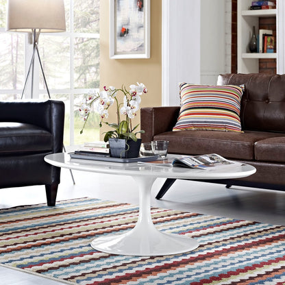 Lippa 48" Oval-Shaped Wood Top Coffee Table, White, Metal 10043