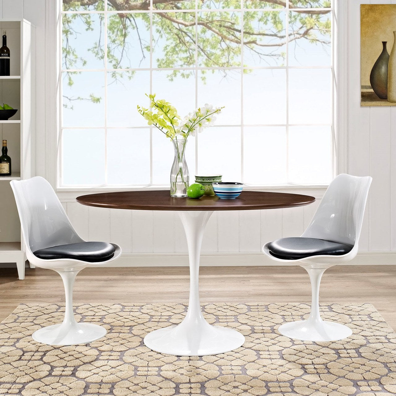 Lippa 48" Oval Walnut Dining Table, Brown, Metal 10044