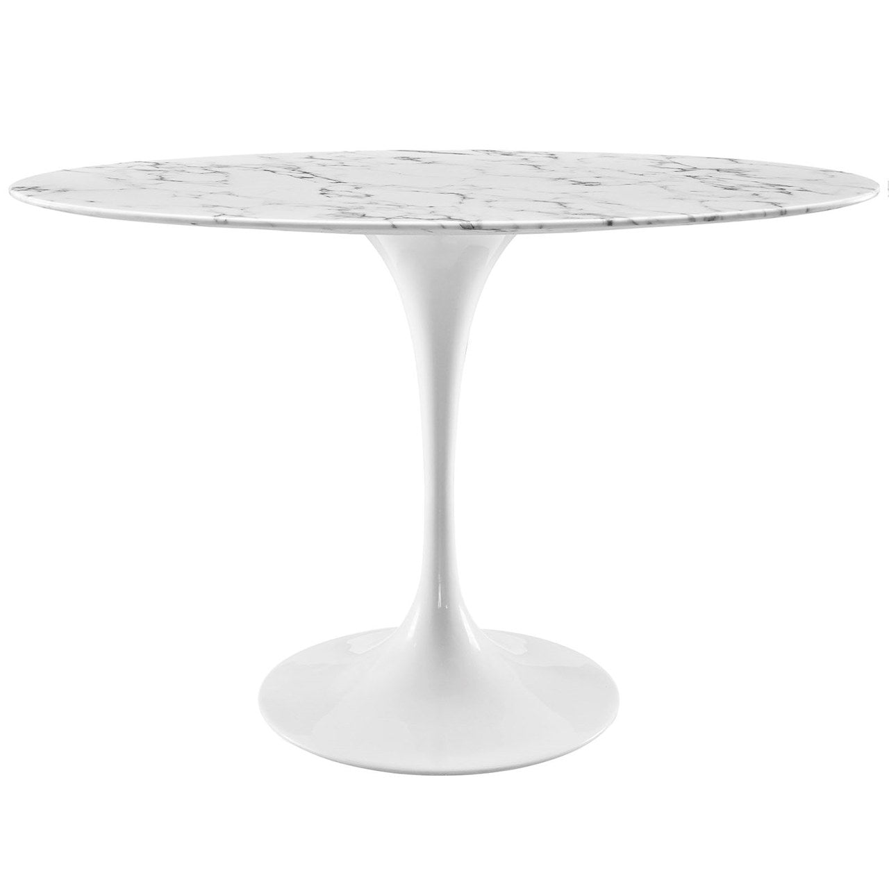 Lippa 48" Oval Artificial Marble Dining Table, White, Marble 10046