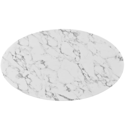 Lippa 48" Oval Artificial Marble Dining Table, White, Marble 10046