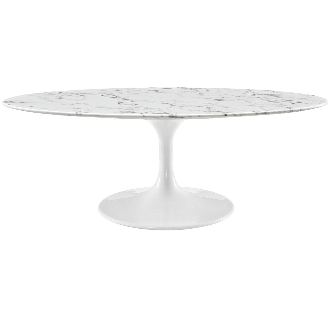 Lippa 48" Oval-Shaped Artificial Marble Coffee Table, White, Metal 10047