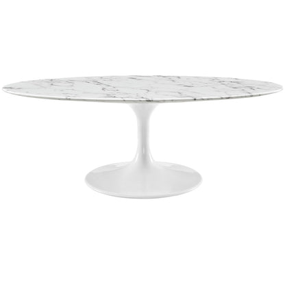 Lippa 48" Oval-Shaped Artificial Marble Coffee Table, White, Metal 10047