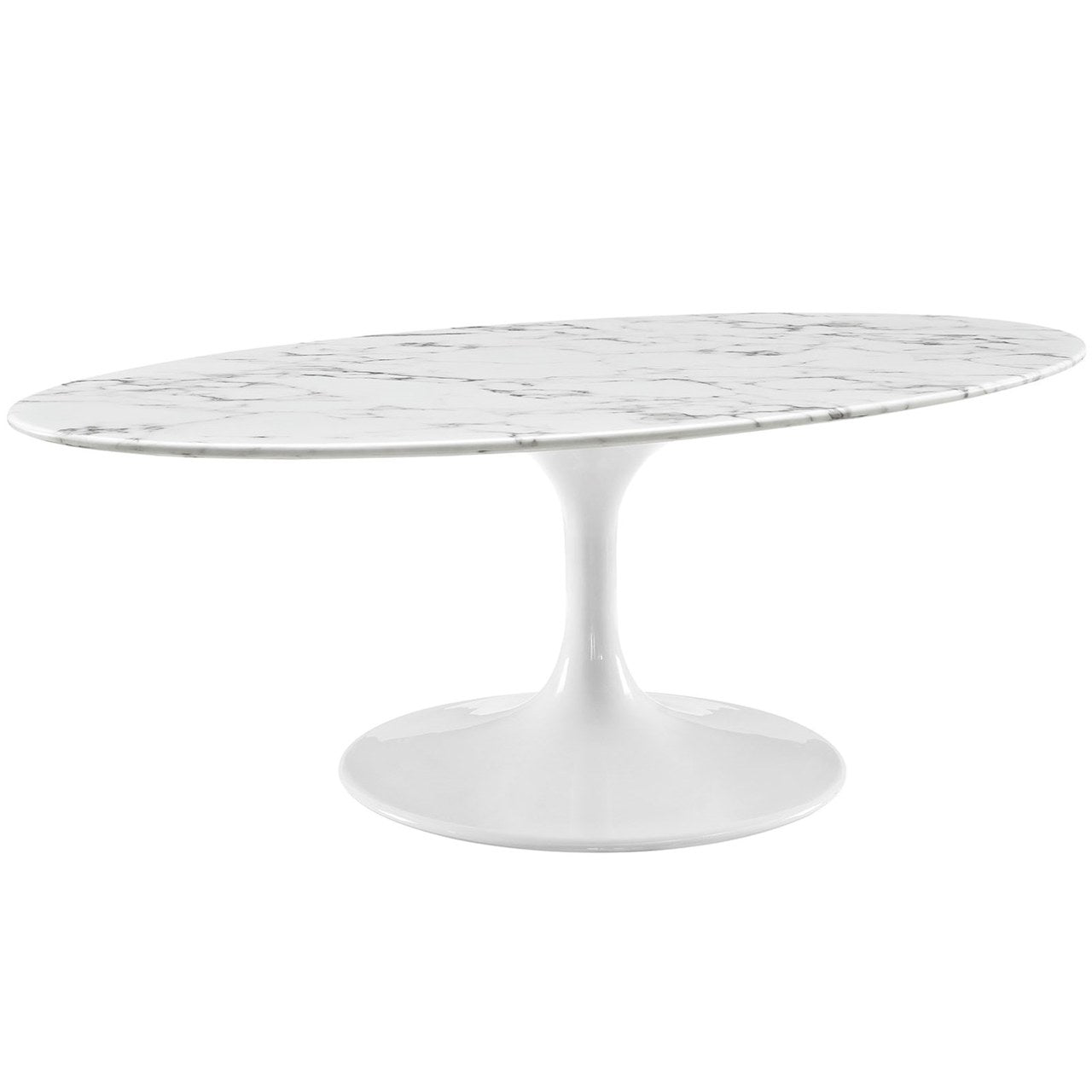 Lippa 48" Oval-Shaped Artificial Marble Coffee Table, White, Metal 10047