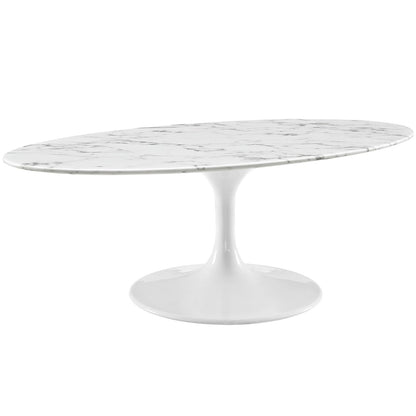 Lippa 48" Oval-Shaped Artificial Marble Coffee Table, White, Metal 10047