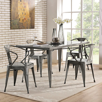Alacrity Rectangle Metal Dining Table, Silver, Metal 10087