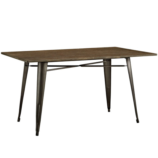 Alacrity 59" Rectangle Wood Dining Table, Brown, Metal 10088
