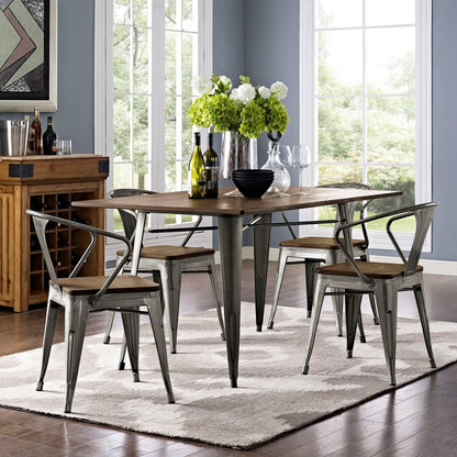 Alacrity 59" Rectangle Wood Dining Table, Brown, Metal 10088