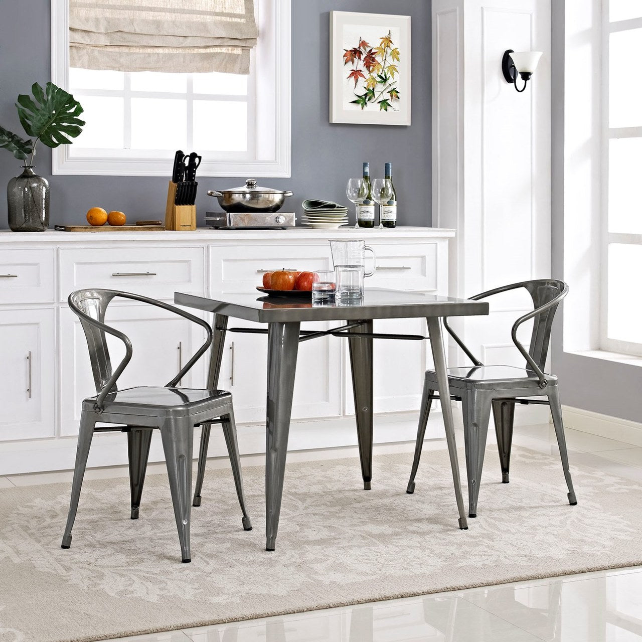 Alacrity Square Metal Dining Table, Silver, Metal 10089