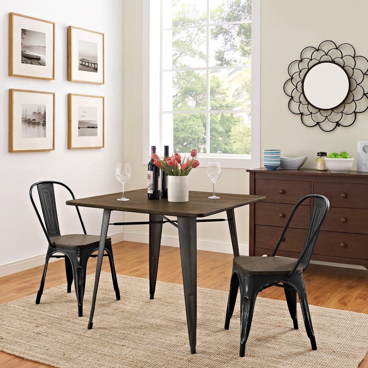 Alacrity 36" Square Wood Dining Table, Brown, Metal 10090