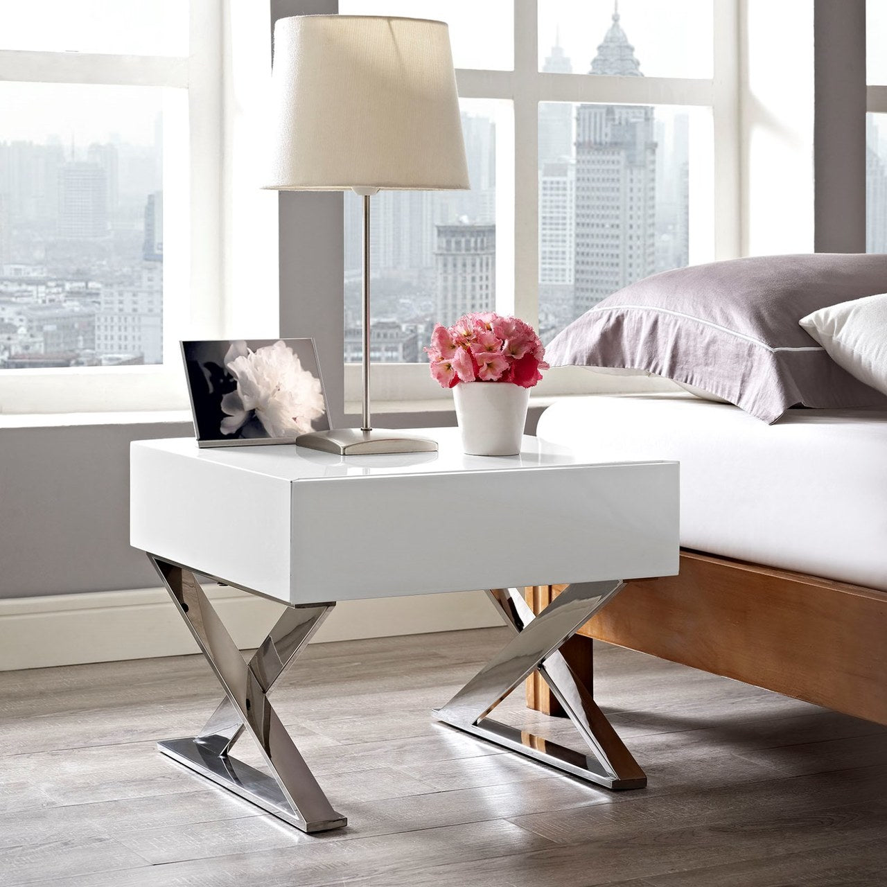 Sector Nightstand, White, Wood 10106