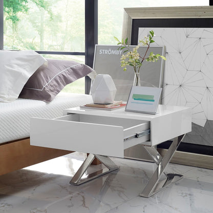 Sector Nightstand, White, Wood 10106